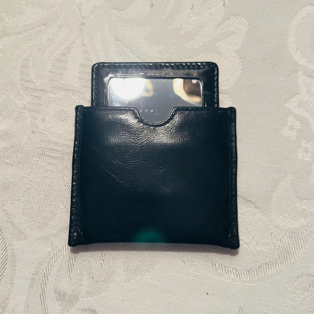 Coach Vintage Black Leather Double - Sided Mirror w/ Case 1990s